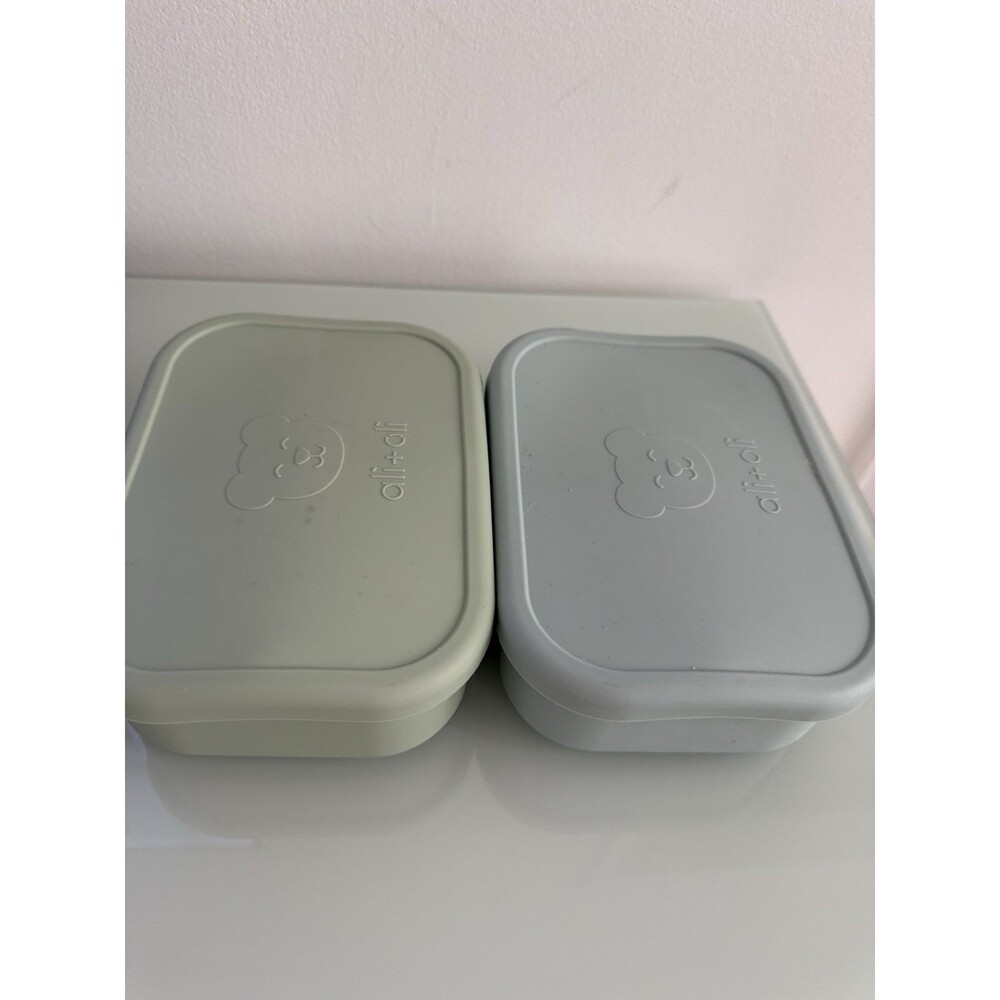 ✿ Ali+Oli Silicone Kids Bento Lunch Box Set Sage Green Bear Toddler Cute